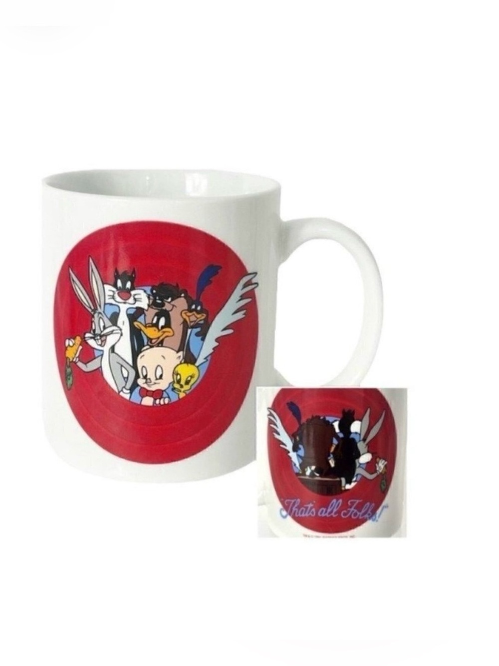 Vintage Looney Tunes Warner Bros 1991 mug “That’s all Folks!” 10 ounce Cup